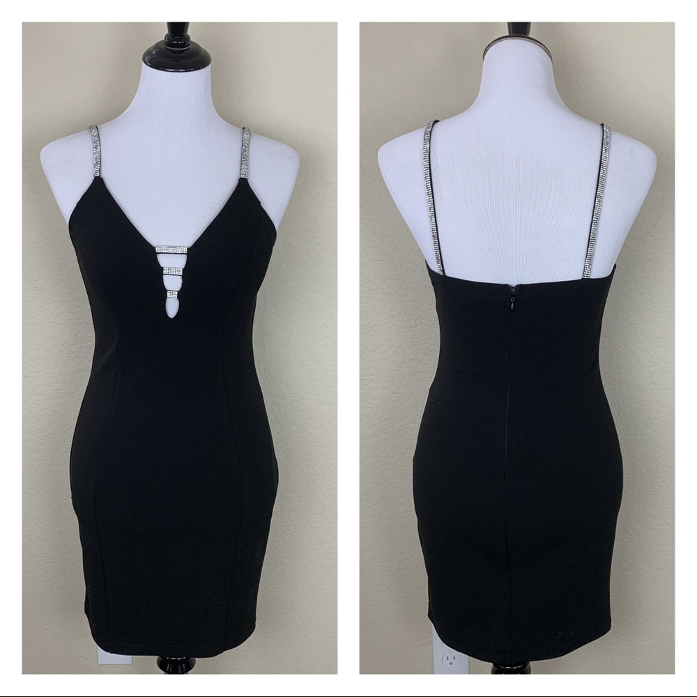 Windsor Short Black Dress with Rhinestone details